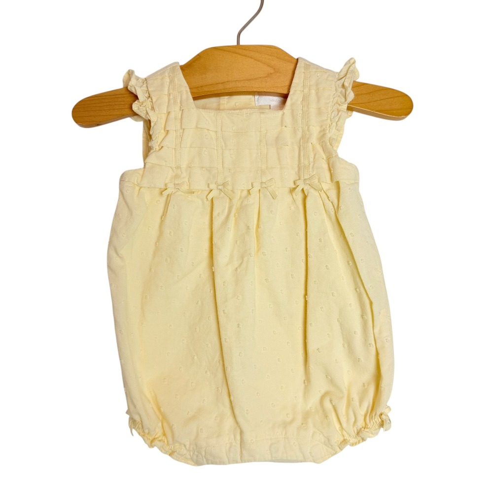 Janie and Jack Baby Girl Yellow Swiss Dot Ruffle Bubble Romper 0-3 Months